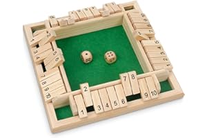 DEMACIA Shut The Box 4 Spieler Würfelspiel Board Games ab 4 Jahre Four Sided Flop Brettspiele & 2 Holzwürfel, Klassisches Würfelkönig Familien-Partyspiel für 1 bis 4 Spieler