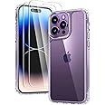 TAURI 3 in 1 for iPhone 14 Pro Case Crystal Clear [Not Yellowing], with 2 HD Tempered Glass Screen Protector, [Military Grade Protection] Shockproof Slim Phone Case 6.1 inch