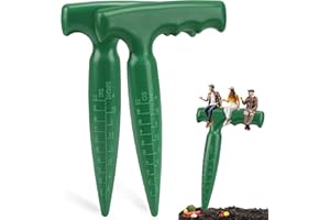 Milifox 2 Stück Blumenzwiebelpfanzer,Pflanzhilfe für Blumenzwiebein mit T-Griff,Pikierstab mit Tiefenmessung,Praktischer Zwiebelpflanzer Garten für Gemüse,Blumen und Zwiebelpflanze,Grün