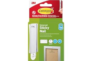 Command Metal Sawtooth Sticky Nail, 1 Hanger and 2 Adhesive Strips, Damage-Free Hanging for Frames, Mirrors, Clocks and Wall Décor, Holds 2 kg