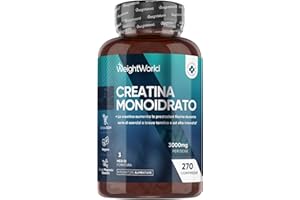 WEIGHTWORLD Creatina Monoidrata Vegana, 3000mg per Dose (3 Mesi di Scorta) Senza Magnesio Stearato, Uomini e Donne, Pre Workout, Intra, Post Workout, 270 Creatina Compresse Senza Glutine né Coloranti Artificiali