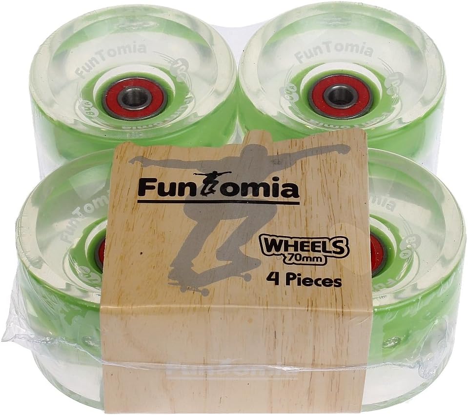 FunTomia - 4 Ruedas LED para Longboard, 70 x 51 mm, 80A, con 8 rodamientos de Bolas Mach1 ABEC-11, con Dos Ejes + T-Tool