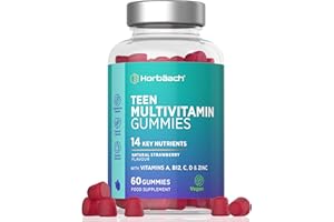 HORBÄACH Multivitamin Gummies for Teenagers | 60 Count | A- Z Multivitamin Complex with Vitamin A, B12, C, D, and Zinc | Berry Flavour for Teens | Vegetarian and Vegan Supplement | by Horbaach