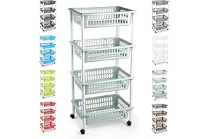 plastific Plastic Storage Trolley Unit with Wheels Utility Kitchen Cart Vegetable Rack Fruit Basket Corner Shelf for Kitchen Bedroom Bathroom Living Room Office (4 Tier - Mint Green)