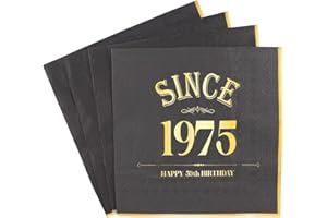 FUNCANDLE 50. Geburtstag Servietten Schwarz Gold - 20 Stücke Since 1975 Tischdeko 33cm x 33cm Papierservietten für Mann Frau Mädchen Junge 50 Jahre Geburtstag Feier Deko