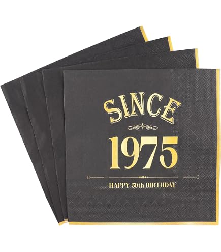 Lot De 50 Serviettes 60e Anniversaire 25x25 Cm - Noir Et Or, 3 Plis, Jetables, Pour Décoration De Table - 6