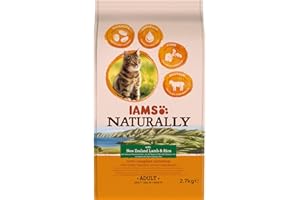 IAMS Naturally Comida Seca para Gatos Adultos con Cordero y Arroz de Nueva Zelanda, 2.7 kg