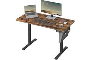 SONGMICS Bureau Électrique Réglable en Hauteur, 120 x 60 cm, Table Assis-Debout, Fonction Mémoire 4 Hauteurs, pour Bureau, Télétravail, Marron Rustique LSD132K01