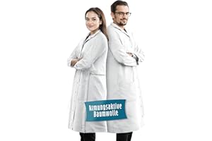 Merroum Laborkittel Weiß aus 100% Baumwolle (200g/m²) mit mehreren Taschen für Labore, Krankenhäuser, Arztberufe, Studenten, Schulen, für Damen und Herren.