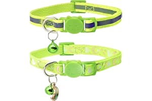 DAIHAQIKO 2 Stück reflektierende Katzenhalsbänder mit Mondglocke Farbe Brillante Haustier Halsband für Kätzchen Kätzchen Anhänger Mädchen Jungen