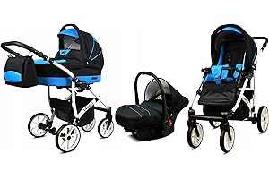 BabyLux® Carrito de Bebé Sistema de Viaje Set 3 en 1 - Largo - incl. Capazo, Silla de Paseo, Silla Coche - Cochecito - con Bolso cambiador, Cubierta para la lluvia, Mosquitera etc.