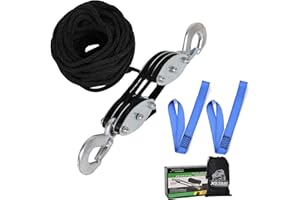 XSTRAP STANDARD XSTRAP Rope Hoist 50 Feet Block and Tackle Pulley System for Lifting Heavy Objects, 2000 LBS Breaking Strength with 2PK Soft Loops (Black)