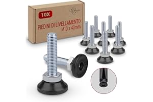 LouMaxx Set da 10 Viti di Regolazione M10 - Piedini Regolabili – Viti di Regolazione Pavimento - Piede di Regolazione - Piedini in Acciaio- Piede a Vite - Viti di Livellamento M10 x 40 mm