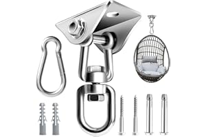 BAIYUANLI Heavy Duty Swing Hanger Hook Ceiling Hooks for Hammock 360°Rotate Hanging Chair Hook Swing Indoor with Bolts Screws Stainless Steel Hammock Chair Hanging Kit with 1000LB Capacity for Concrete Wood