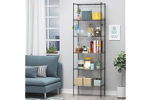 HIMIMI 6-poziomowy regał druciany, wolnostojąca półka, półki do przechowywania, wytrzymały metalowy organizer do garażu, kuchni, salonu, łazienki, 21,26 dł. x 11,42 szer. x 62,99 H, czarny