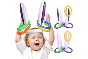 DALAETUS 10 Pcs Inflatable Bunny Rabbit Ears Ring Toss Party Games, Inflatable Ring Toss Games Target Toy Easter Gifts for Kids,Adults Family Indoor Outdoor Game Party (2 Set/8 Rings)