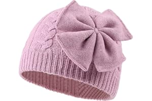 XIAOHAWANG Cappello Invernale per Bambina Nodo Rosa Cappello Bianco Grigio Lavorato a Maglia per Bambini Copriorecchie da 0-6 Anni
