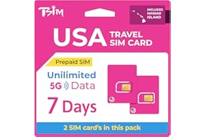TSIM Carta SIM Prepagata USA Viaggio – Confezione da 2 | 7 Giorni | Dati 5G Illimitati, Chiamate & SMS Locali | SIM Aggiornata 5G (Hawaii inclusa)