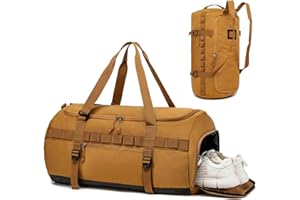 Lyweem Sports Gym Bag Mens - Large 60L Tactical Travel Duffle Bag with Shoes Compartment Women, Overnight Duffel Bag Backpack, Weekend Sports Holdall Bags, Brown