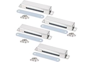 MIN CI Lot de 4 loquets de porte magnétiques en néodyme - Aimants puissants - 45 kg - Loquets magnétiques en acier inoxydable pour armoires de cuisine, salle de bain