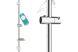 Duschstange 90cm rostfrei mit Seifenhalter - Brausestange 90 cm variable Bohrlöcher dank flexibler Wandhalterungen - universal Dusch Stange lang mit top Slider - Wandstange Dusche variabel