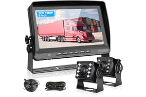 Hodozzy Kit Cámara Marcha Atrás de Coches y 8 Pulgadas LCD Monitor, AHD 1080P 2*Camaras de Visión Trasera Reversa IP69 Impermeable Visión Nocturna, 12V-24V para Camión, Remolques, Bus, RV, Caravana