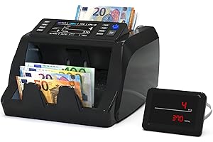 Detectalia V20 Compteuse de Billets avec Détection UV/MG/IR/MT/CIS, Écran Tactile 4,5” + Écran Externe, Lecture Numéros de Série, Comptage Mixte Multidevise (EUR/GBP/CHF/USD/SEK/PLN/TRY/DKK) 1200/Min