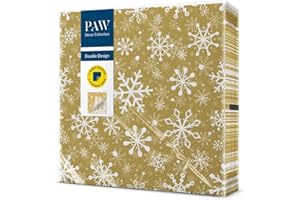 PAW DECOR COLLECTION PAW - Serviette Papier (33 x 33 cm) I Lot de 20 I Serviette de Table Papier 3 Plis Imprimé des Deux Côtés I Noël, Hiver, Flocons de Neige, L'or I Christmas Snowflakes
