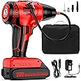 Cordless Tyre Inflator, 20V Portable Digital Car Air Compressor with Tyre Pressure Gauge, Rechargeable Li-ion Battery and 12V Car Cigarette Lighter Power, Electric Bike Car Air Pump with LCD Light RED