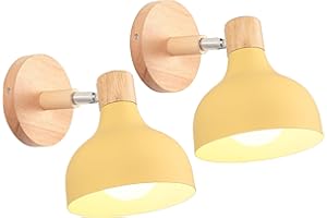 iDEGU Zestaw 2 świateł ściennych retro, 15 cm, regulowana, drewniana lampa ścienna, metal, E27, przemysłowa oprawa sufitowa, vintage, oświetlenie ścienne, do salonu, sypialni, kuchni, (jasnożółty)