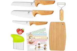 Kibbidea 11 Pièces Kit Couteau de Cuisine pour Enfants, Couteaux Sécurisé bois pour enfants, Acier Inoxydable, couper et cuire des fruits ou légumes, Couteau Enfant Cuisine 3 ans