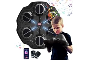 Eznaobo Machine de boxe musicale murale avec gants de boxe, 3 vitesses et lumière LED, machine de boxe intelligente Bluetooth, machine de boxe pour enfants et adultes