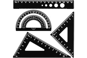INNOHHUSTLE Metal Protractor Set Triangular Geometry Set Aluminum Alloy Math Ruler Tool 4pcs Protractor Drafting Ruler Geometric Protractor Measuring Tool for Student School Home Office Draftsman Engineers