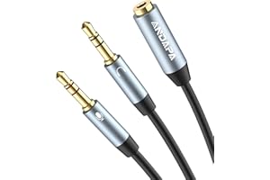 ANDAPA Divisore Audio e Microfono (21CM), Adattatore per Cuffie 3.5mm 2 Maschi a 1 Femmina Compatibile con Computer