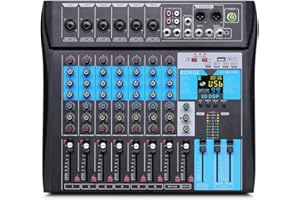 BOMGE Consola de mesa mezclador profesional, sistema de 8 canales USB, grabación USB-B, función BT, 99 efectos DSP, 48 V Phantom Power, DJ Studio FX