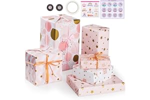 Bigqin Papier Cadeau Anniversaire, 6 Feuilles 70x50cm Papier Cadeau Kraft, Rouleau de Papier d'Emballage Idéal Cadeaux, Artisanat et Noël pour Enfants Femme Fille Homme Garçon (Rose)