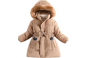 Maeau - Manteau à Capuche Détachable Fille Hiver Veste Mi-longue Chaude Parka Matelassée Doudoune Epaisse Rembourré avec Ceinture Élastique Nœud Papillon 3-9 Ans