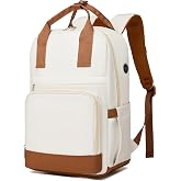 Kono Laptop Backpack 15.6 Inch for Women, Cream/Brown | Anti-theft, Water Repellent, Large Capacity, Indoor Organization, Ele