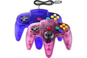 Hovlian Paquete de 2 mandos clásicos, con cable de 64 bits para consola N64 (azul transparente y morado transparente)