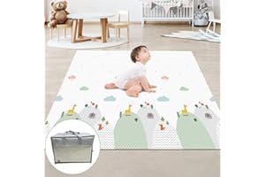 QINER Baby Play Mats for Floor, 150 x 180 x 1 cm Play Mat for Baby with Carry Bag, Waterproof Foldable XPE Foam Play Mat for Kids, Large Infant Playmat, Indoor Outdoor Playing Mat