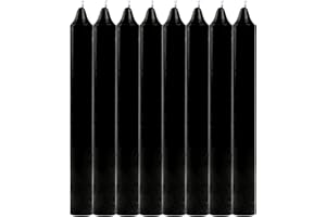 ETREXONLINE Pack de 8 Velas Cilíndricas de Parafina Pura y Mecha de Algodón, 17.5 cm - Larga Duración, Sin Perfume, Ideal para Decoración, Rituales y Eventos - Negro