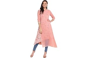 Janasya Damen-Kurta, Poly-Krepp, A-Linie, geschichtet, Rosa