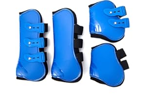 Merauno® Juego de 4 polainas para caballos, protectores para tendones, protección contra saltos del caballo, resistentes, elásticas, de poliuretano, con cierre de botón, 2 pares (pony), color azul