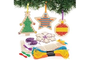 Baker Ross FC155 - Kit de decoración de punto de cruz de Navidad, 6 unidades, costura de Navidad para principiantes, hacer su propio para niños, Navidad, manualidades para niños, punto de cruz