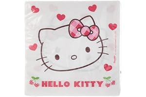 Procos 81794 - Servietten Hello Kitty Hearts, 20 Stück, 2-lagig, Größe 33 x 33 cm, Mundtuch, Kindergeburtstag, Partygeschirr, Tischdekoration