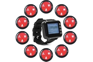 CYSSJF Wireless Calling System Restaurant Pagers Table Calling System, Waiter Calling System with 10 Waterproof Call Buttons and 1 Watch Receiver Suitable for Clinic，Restaurant, Cafes, Factory