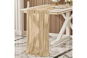 FOATCOX Käsetuch Tischläufer Sekt, 300 x 90 cm Boho Gaze Cheesecloth Tischläufer für Hochzeit, Party, Babyparty, Brautparty Küche Tisch Dekoration