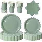 PYAILI 96 Piece Grass Green Dinnerware Set - 24 Guest | Includes plates, cups and napkins, suitable for children's birthdays,