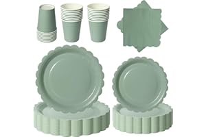 PYAILI Anniversaire Vaisselle de fete 96 Pièces Vert Party Assiettes en Papier Set Assiettes de Fête Papier Tasses Serviettesr, pour Barbecue les Fêtes les Pique-niques -24 Invités