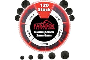 ‎PARADOX FISHING Paradox Fishing Gummiperlen Set 3mm-8mm I 120 Stück I Gummiperlen Angeln Stopper-Perle zum Angeln Perle Angeln Angelzubehör - perfekt mit Gummistopper Angeln